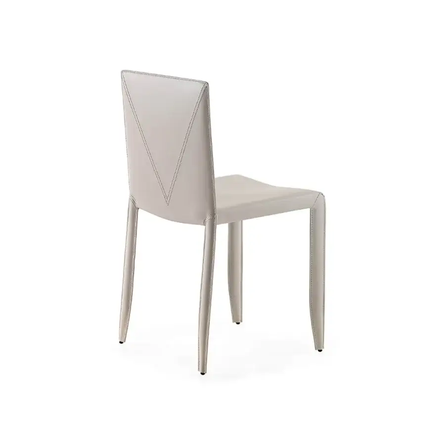 Exceptional Cattelan Italia Piuma chair upholstered in light gray smooth leather with distinctive V-shaped backrest seam detail