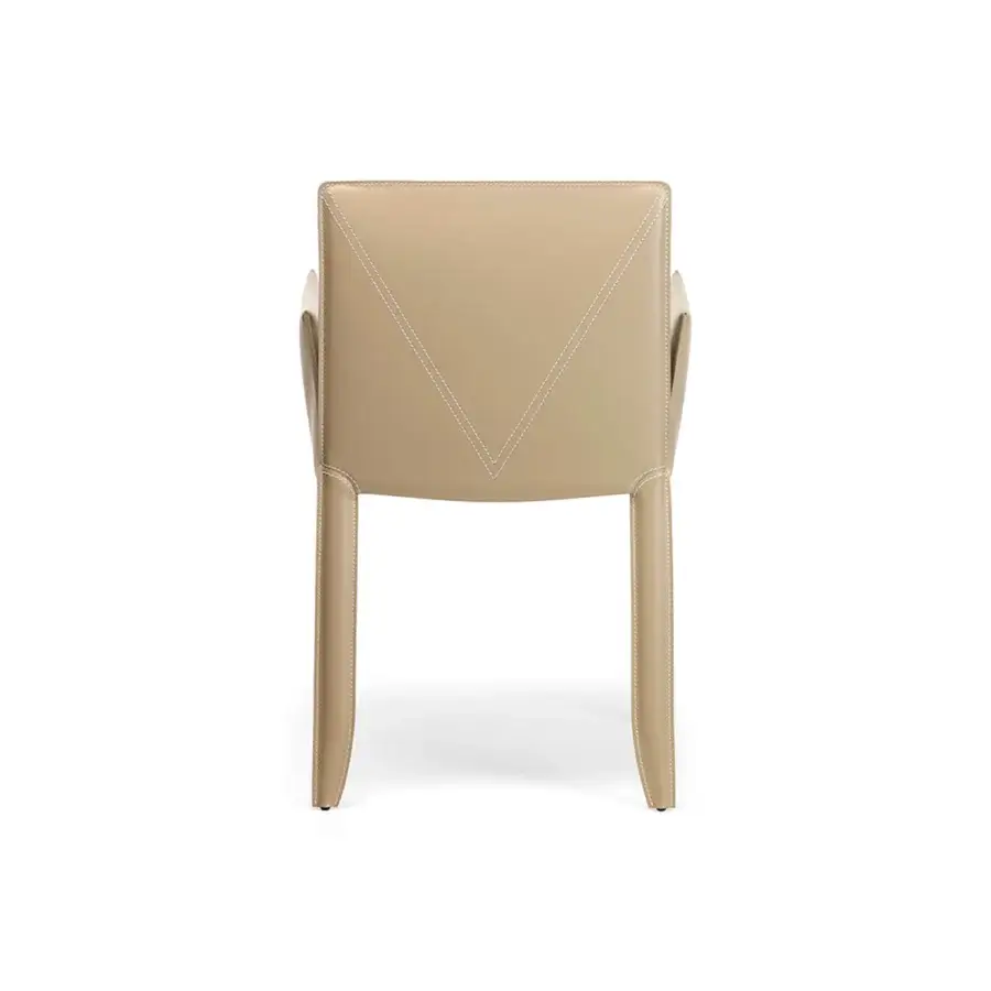 Distinguished Cattelan Italia Piuma chair upholstered in smooth light tan leather with decorative stitching on the backrest