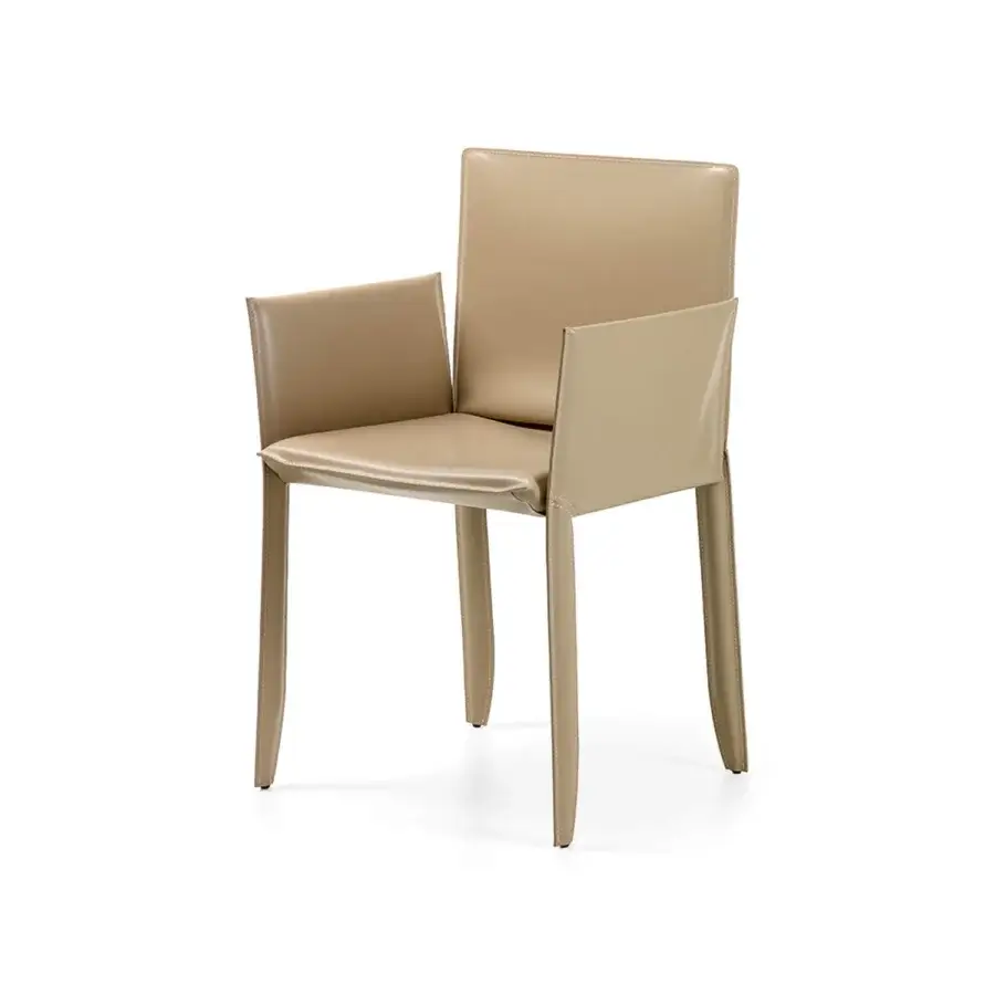 Distinguished Cattelan Italia Piuma chair crafted in light tan leather with a sleek silhouette and slender legs