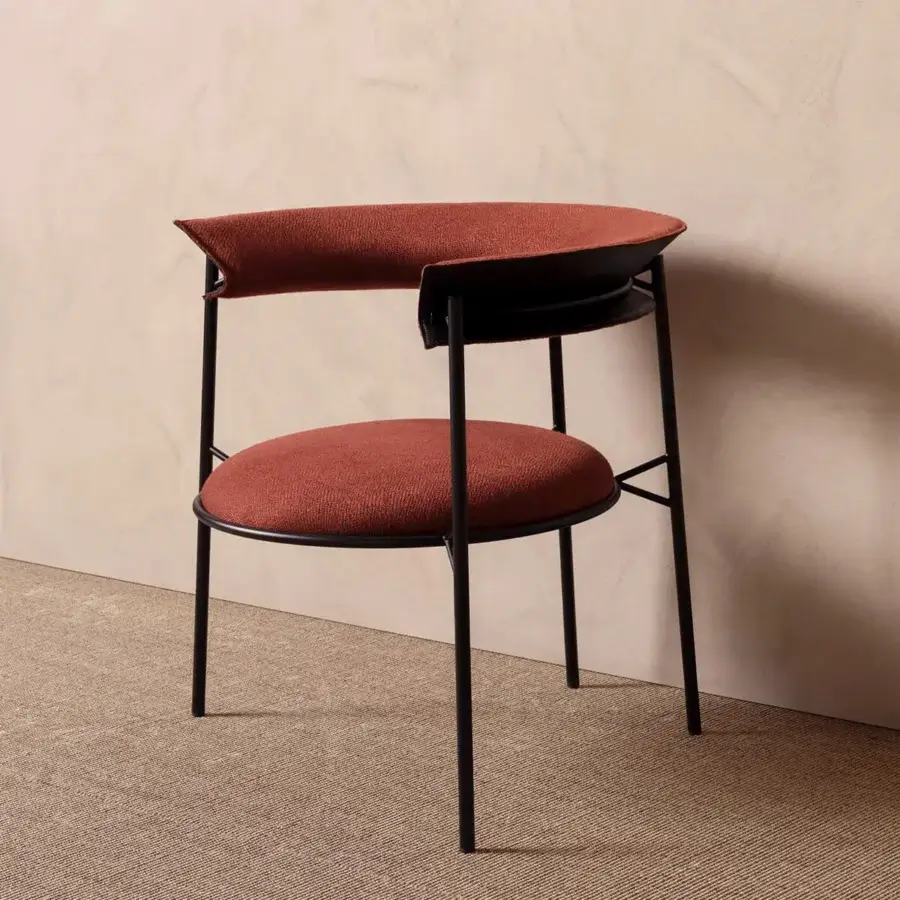 Exceptional MDF Italia Cantle lounge chair with reddish-brown textile upholstery and micro-embossed matt graphite grey steel support