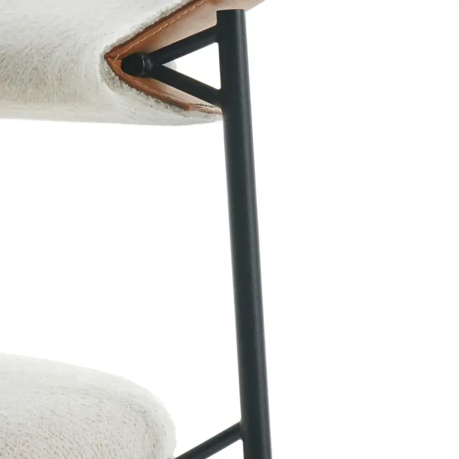 Distinguished MDF Italia Cantle lounge chair with curved backrest upholstered in light beige textile and brown leather accents with graphite grey finish