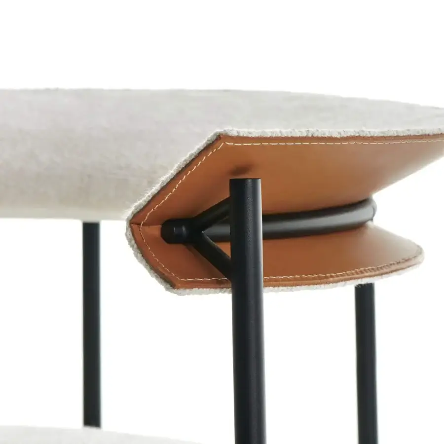 Exceptional MDF Italia Cantle lounge chair with textured off-white fabric and brown saddle leather back, built with graphite grey powder-coated steel