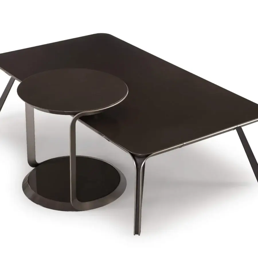 Exceptional Turri Milano coffee table with a curved nickel structure and dark glossy lacquered wood top
