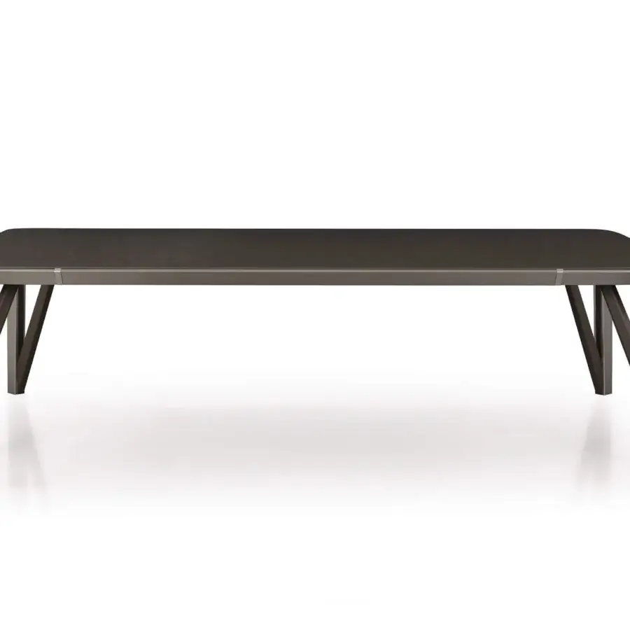 Superior Turri Milano coffee table with a curved brushed nickel structure and dark gray matte wood top