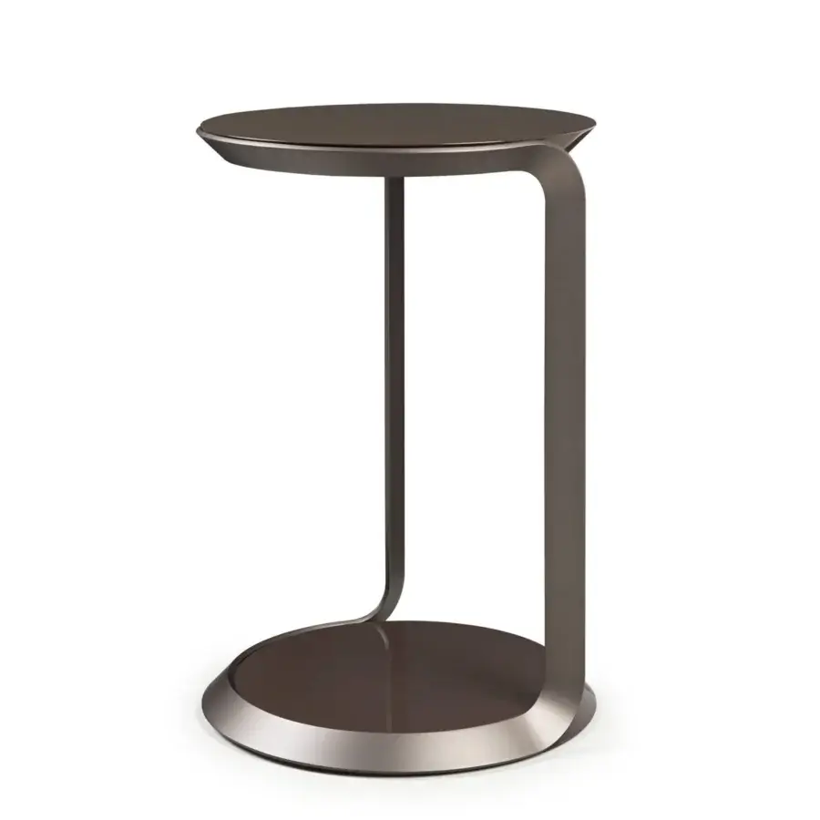 Exceptional Turri Milano side table with glossy lacquered wood and curved brushed nickel structure