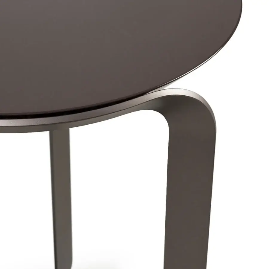 Elegant Turri Milano side table with glossy lacquered wood and curved brushed nickel metal structure