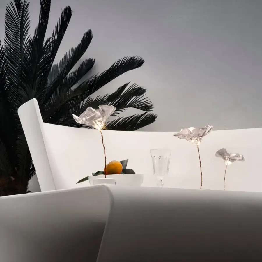 Distinguished Slamp LaFleur Battery lamp sculpted from temperature-controlled Lentiflex with translucent petals offering a soft glow