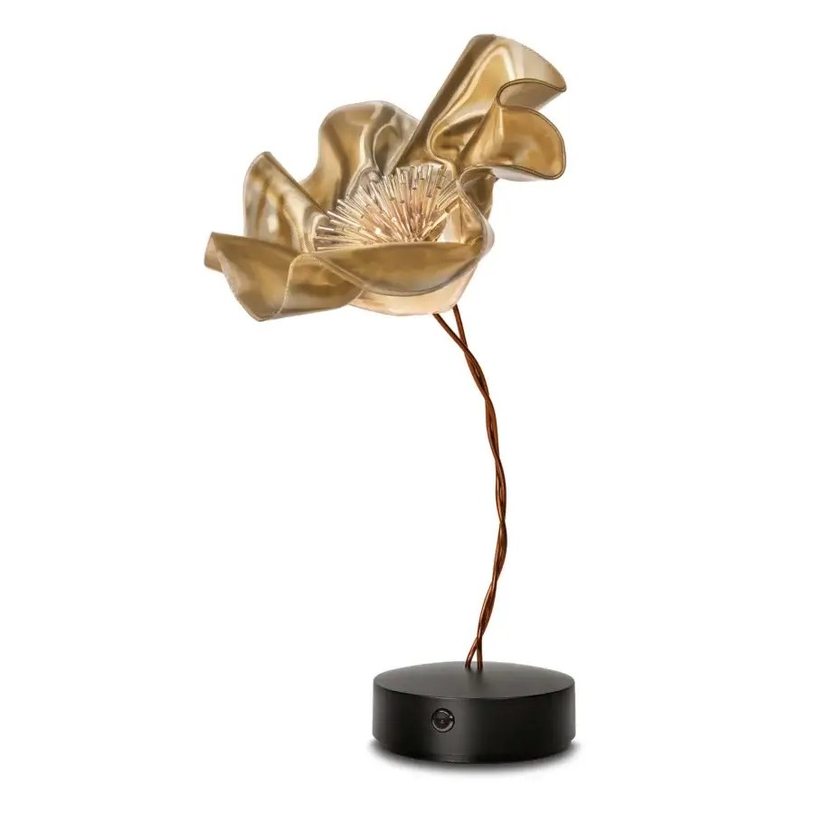 Distinguished Slamp LaFleur Battery lamp crafted in lustrous gold and coppery brown with a matte black base
