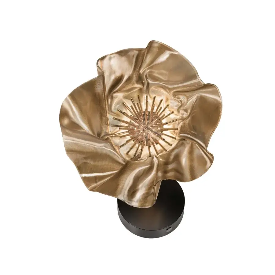 Lavish Slamp LaFleur Battery lamp crafted in shimmering gold Lentiflex® with a matte black magnetic base