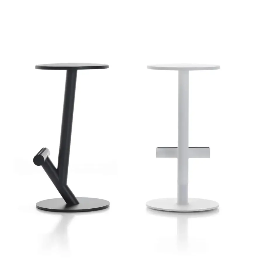 Exceptional MDF Italia Twig stool in matte black powder-coated steel with soft integral FreeForm polyurethane seat and integrated footrest