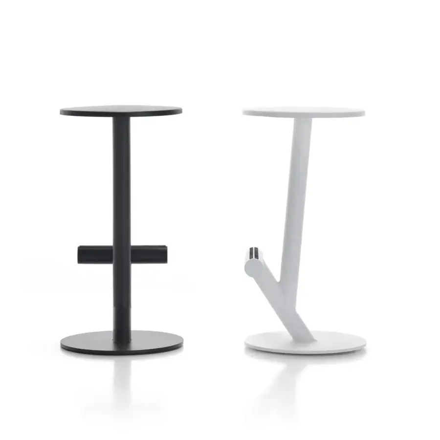 Superior MDF Italia Twig stool in matte black powder-coated steel with FreeForm integral polyurethane seat and footrest