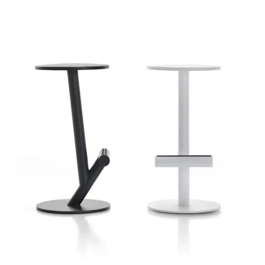 Elegant MDF Italia Twig stool with cylindrical form crafted in matte black powder-coated steel and soft integral FreeForm seat
