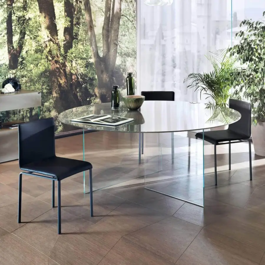 Distinguished Lago Air Slim table with glossy tempered glass and slender legs presents a modern aesthetic crafted in Italy