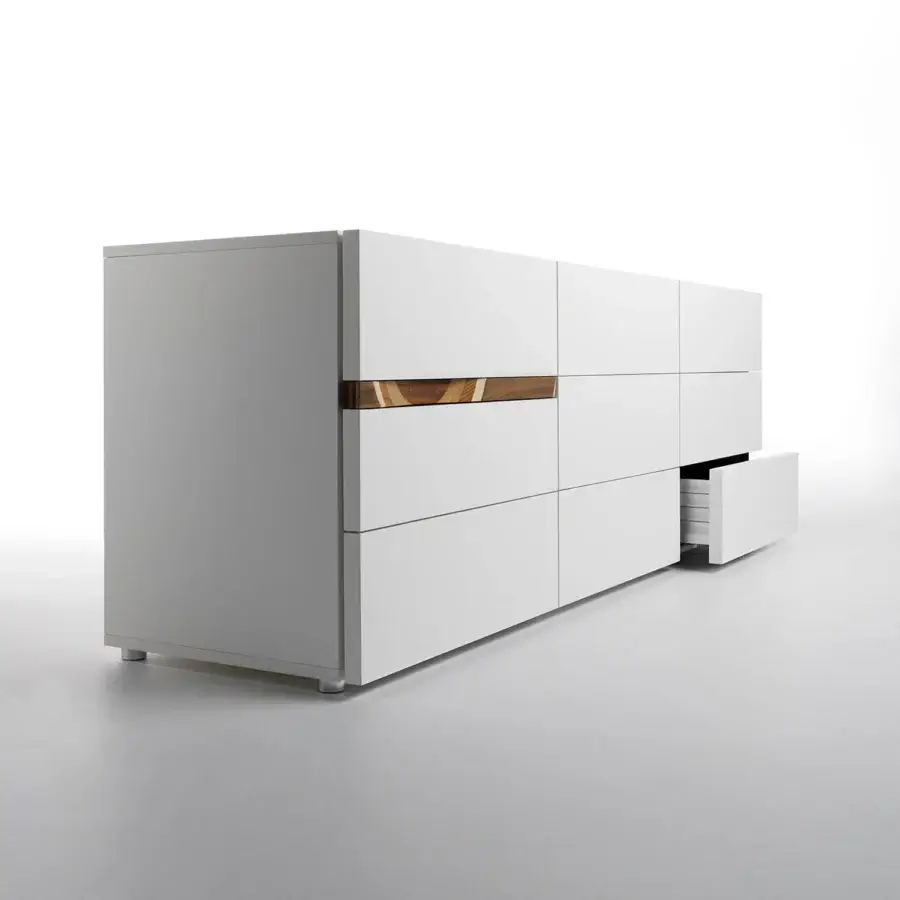 Exceptional Horm ComRì sideboard with lacquered MDF, wood-like band, and Toyo Ito’s Ripples Bench insert in a white finish