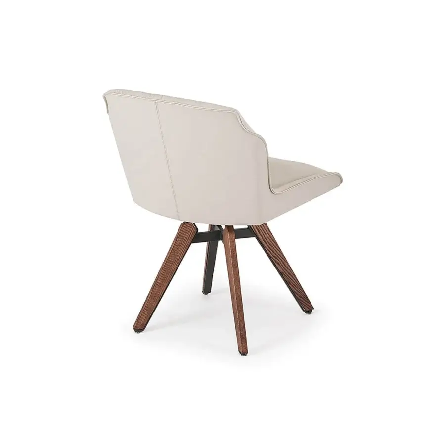 Distinguished Cattelan Italia Tyler chair with a swivel base, dark brown ashwood legs and light beige synthetic fabric upholstery