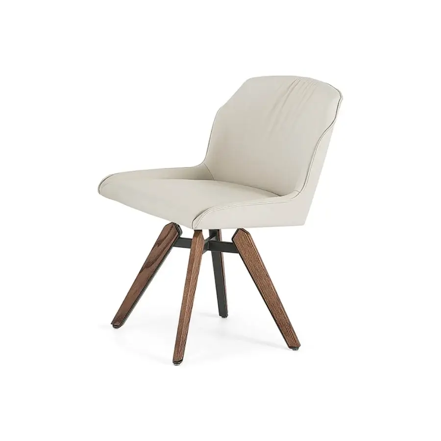 Elegant Cattelan Italia Tyler chair with light beige upholstery and a sculptured pyramid ashwood base