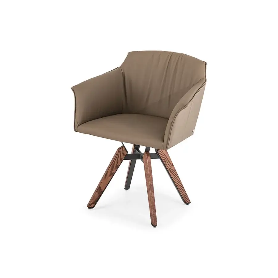 Superior Cattelan Italia Tyler chair with enveloping silhouette, medium brown upholstery and satin finish ashwood legs