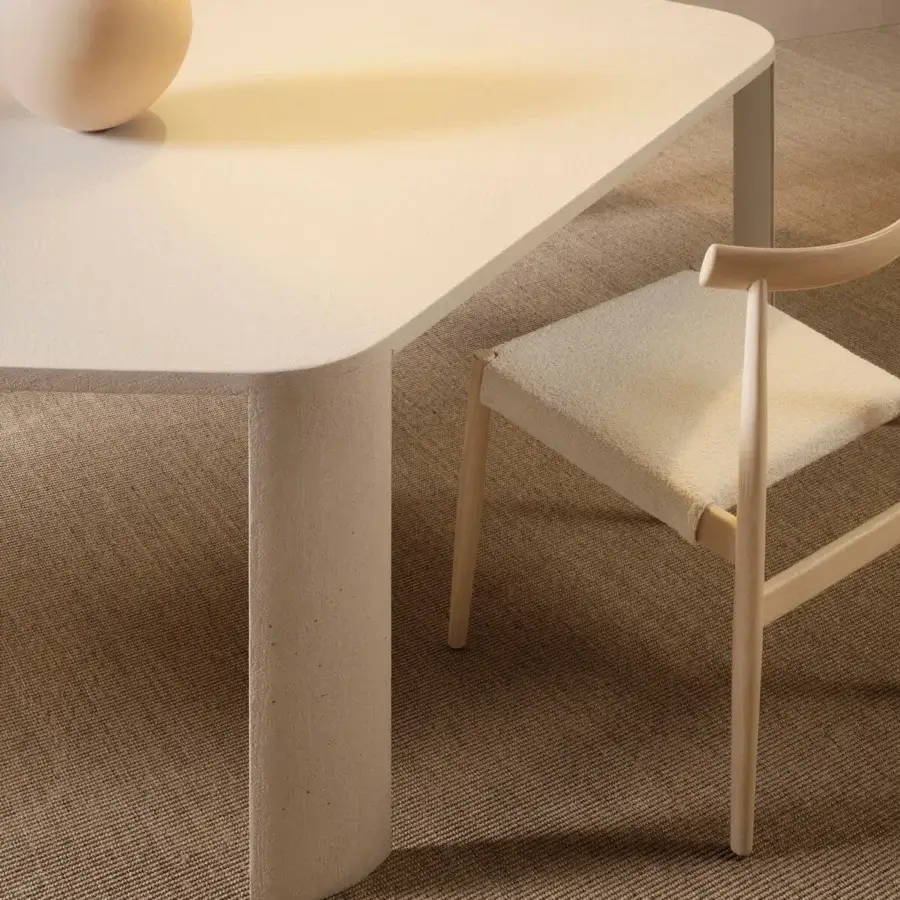 Architectural MDF Italia Bonnet table with rounded square melamine top and Coccioperla textured metal frame
