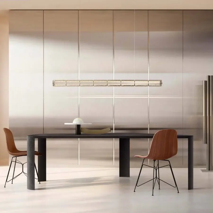 Distinguished MDF Italia Bonnet table with rectangular melamine and curved metal legs in Coccioperla finish
