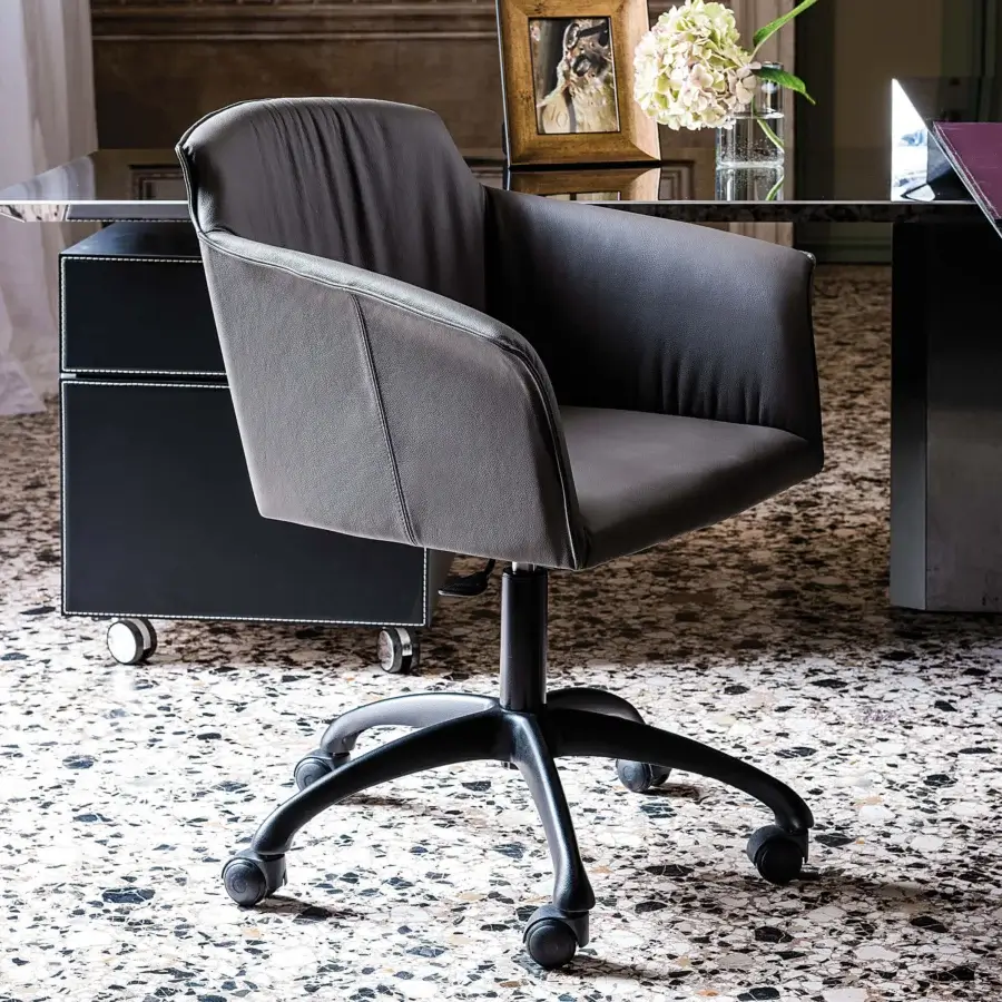 Distinguished Cattelan Italia Tyler Wheels chair with dark gray upholstery and matte black base crafted for modern design projects