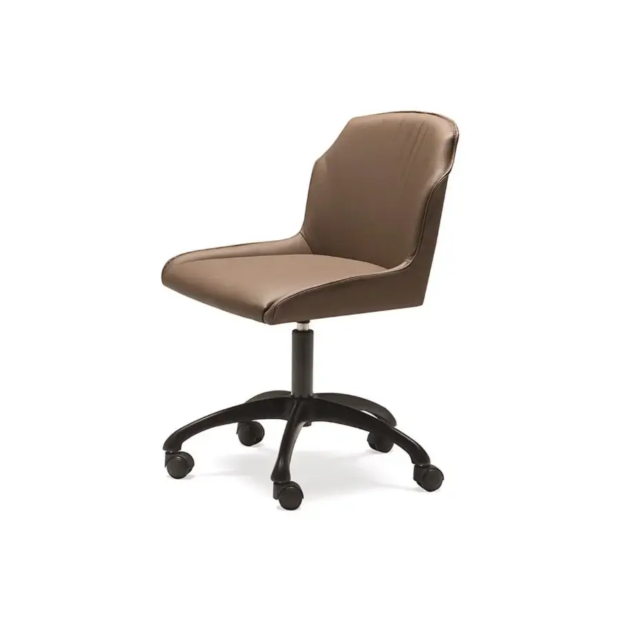 Superior Cattelan Italia Tyler Wheels chair with enveloping backrest and pyramidal base crafted in light brown material with matte black finish