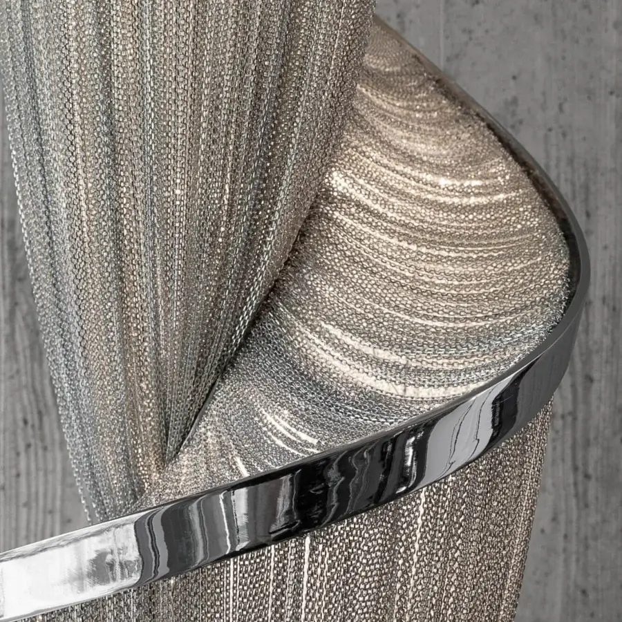Superior Terzani Epoque suspension lamp with curved organic lines built in lustrous silver-finished metal strands and polished band