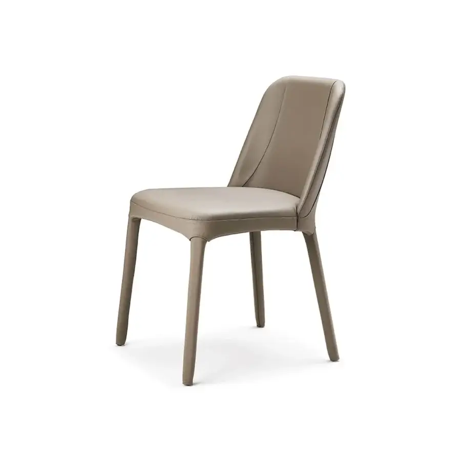 Distinguished Cattelan Italia Wilma chair with taupe leather upholstery and subtly curved backrest crafted with elegant stitching