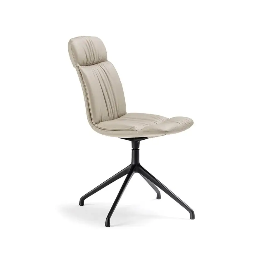 Superior Cattelan Italia Kelly chair with light beige textile upholstery, hand-sewn pleats and a slender matte black aluminum base