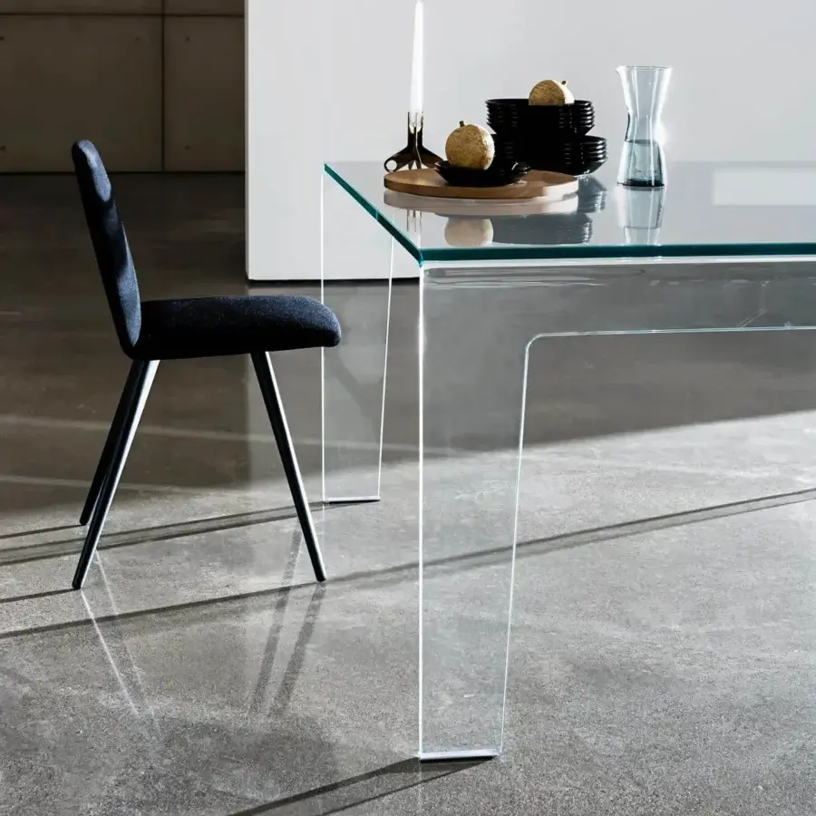 Elegant Sovet Italia Frog table with extralight bent glass structure and glossy finish