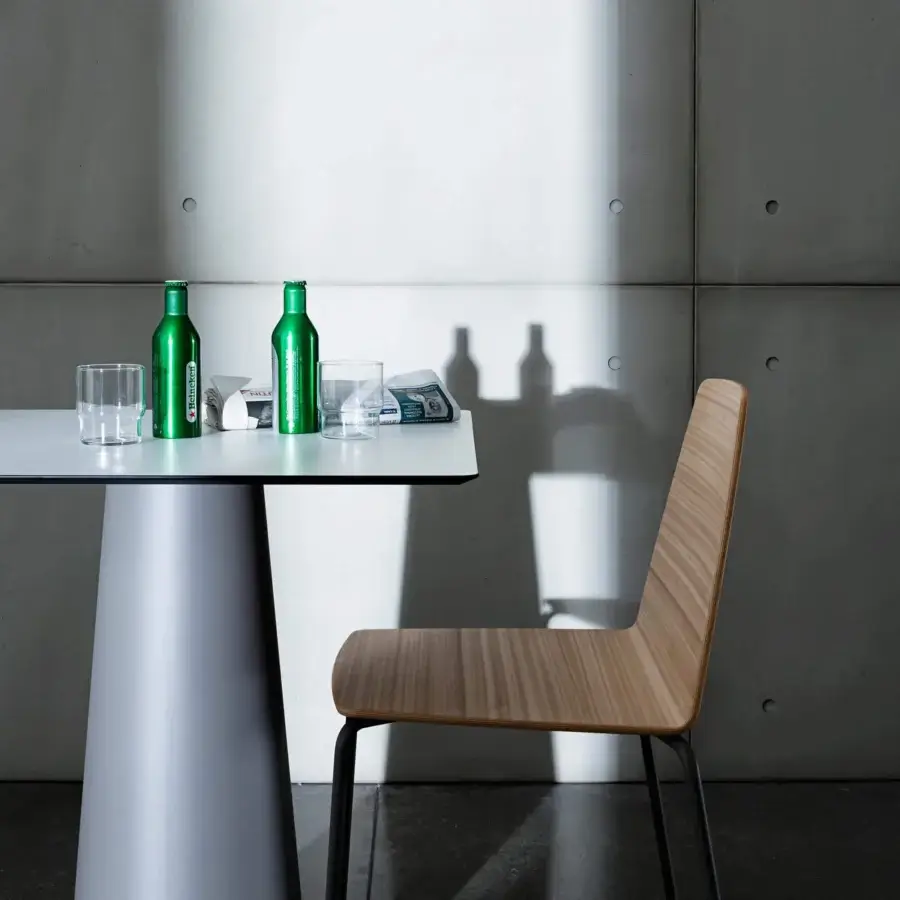 Elegant Sovet Italia Totem bar table with conical base in lacquered matte gray metal and bright white HPL top
