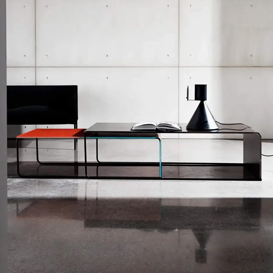 Superior Sovet Italia Nido coffee table with burnished metal frame and smoky gray glass top presents a sleek contemporary design