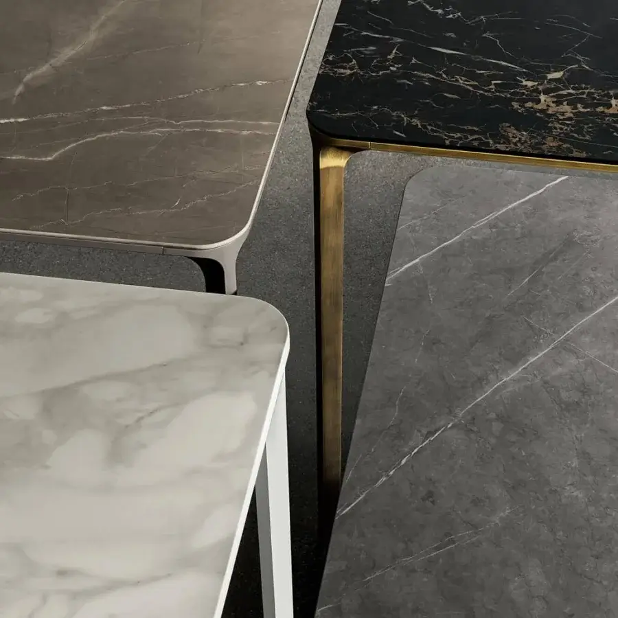 Exclusive Sovet Italia Slim rectangular coffee table with black Materia glass and polished chrome die-cast aluminum legs