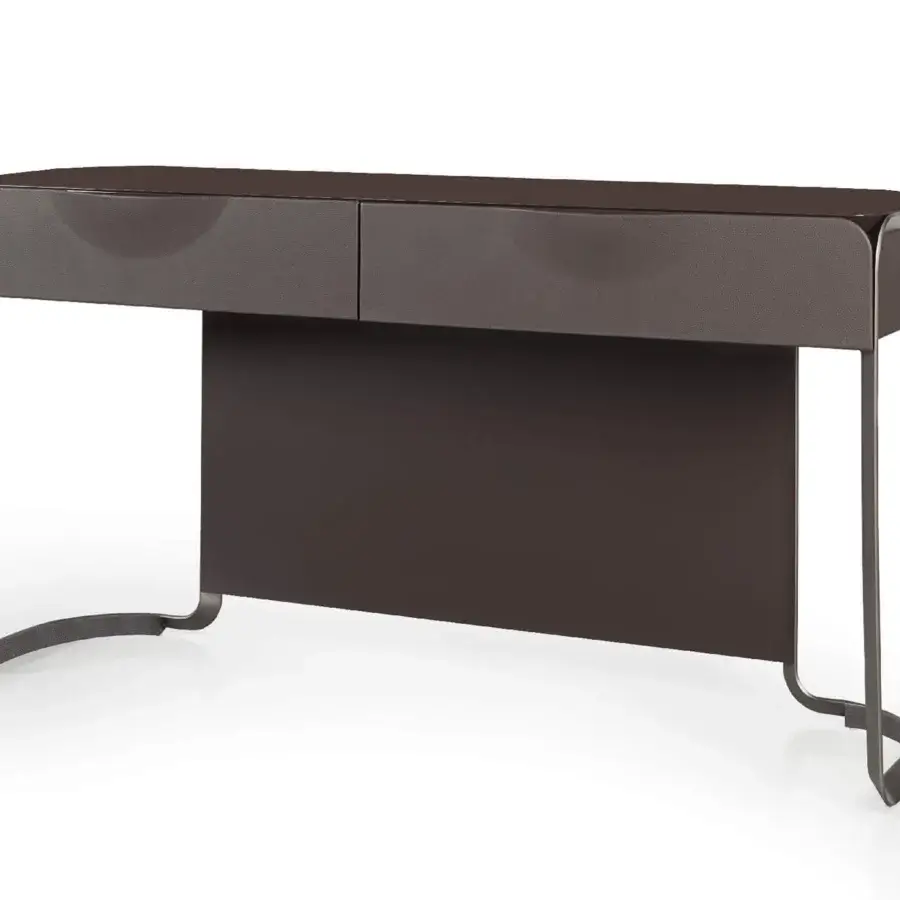 Exceptional Turri Milano vanity with dark brown or gray leather drawers and glossy lacquered wood built with a brushed nickel structure