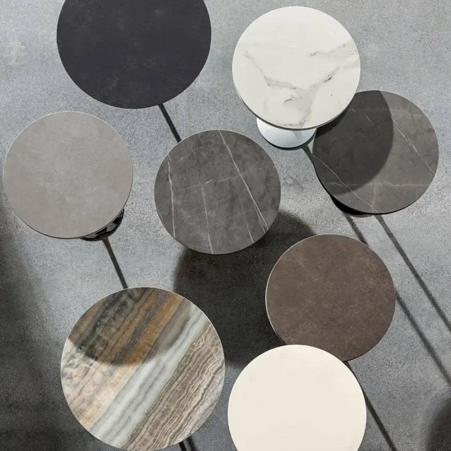Distinguished Sovet Italia Tulip side table with round black matte tabletop and polished chrome metal base