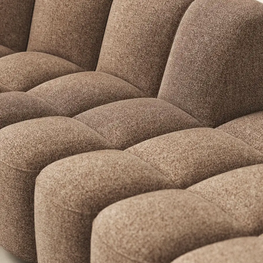 Exceptional MDF Italia Array sectional with rounded modules upholstered in textured medium brown woven textile and Canaletto Walnut veneer