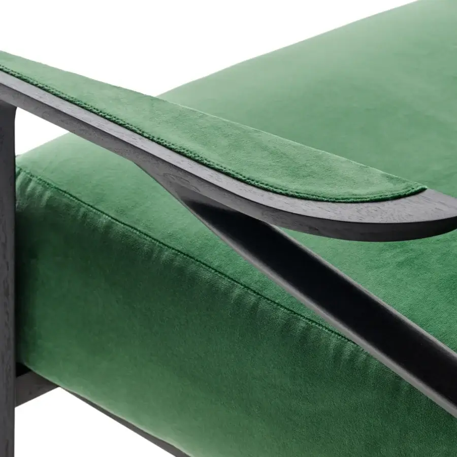 Superior Turri Vine lounge chair with branched dark wood and plush green velvet-like upholstery