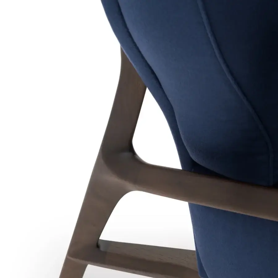 Lavish Turri Vine lounge chair in navy blue textile with branched natural wood and dark brown finish