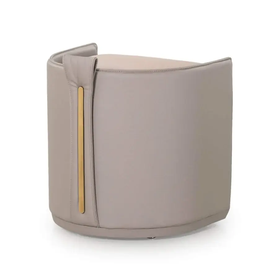 Exceptional Turri Vine ottoman in smooth taupe leather and fabric with delicate stitching and brushed gold metal detail
