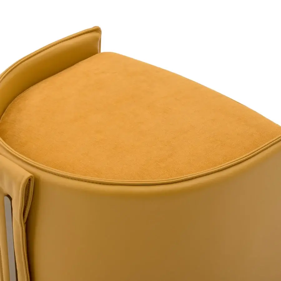 Superior Turri Vine ottoman in warm yellow leather and fabric with brushed gold metal detail