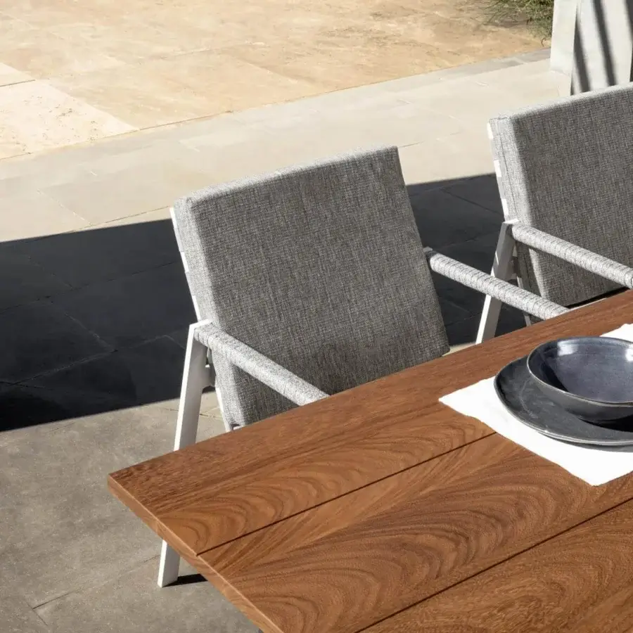 Distinguished Talenti Cottage armchair with aluminum structure and comfortable gray cushions in quick dry foam with white finish