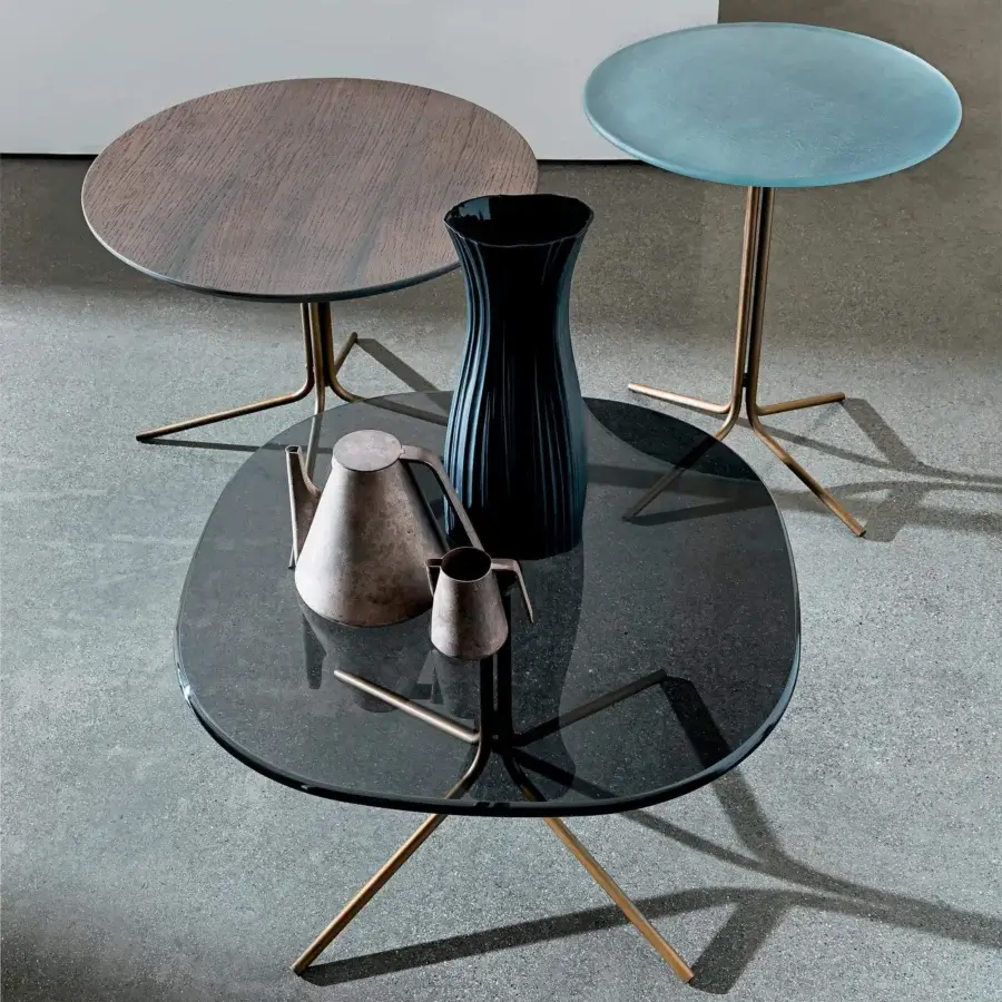 Exceptional Sovet Italia Genius coffee table with sleek glass top and bronze-like matte metal legs