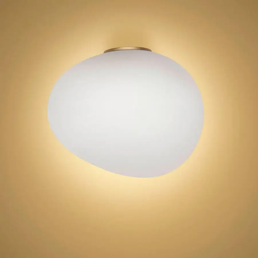 Superior Foscarini Gregg Semi wall lamp in frosted hand-blown glass with a golden-colored mounting accent