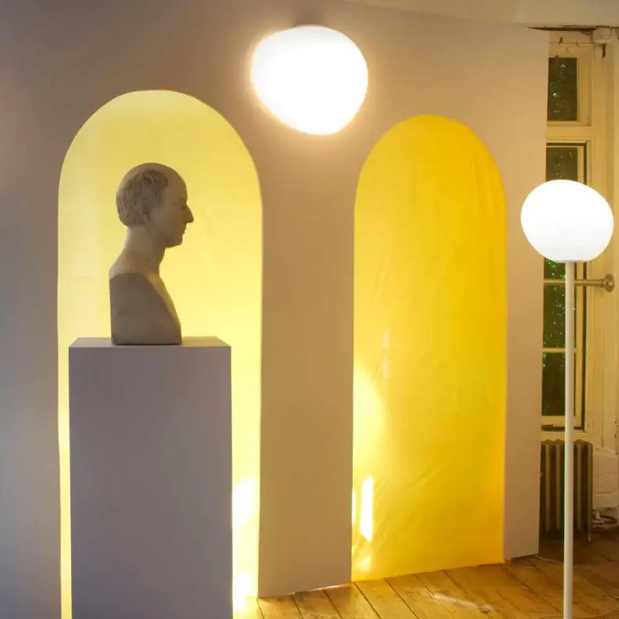 Distinguished Foscarini Gregg Semi wall lamp in frosted hand-blown glass with a semi-glossy white finish