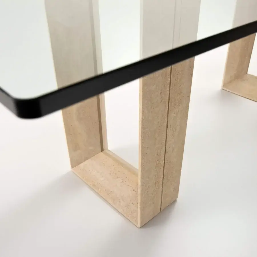 Elegant Cattelan Italia Diapason table with light beige marble base and sleek glass top crafted in Italy
