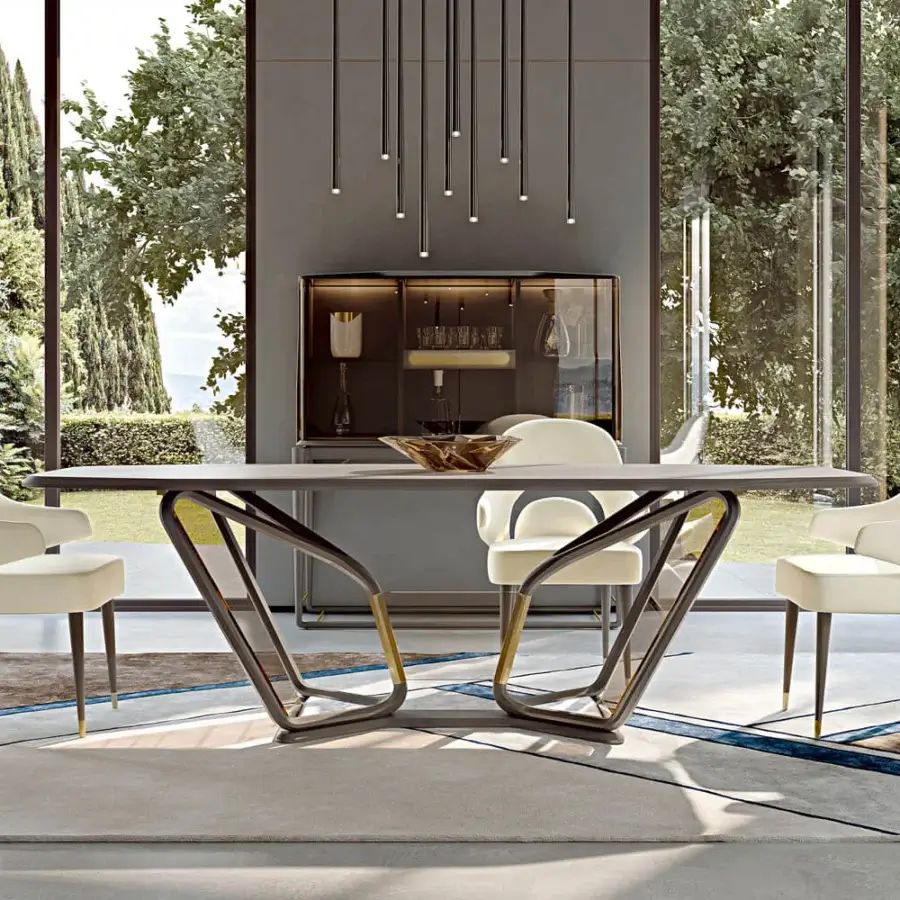 Lavish Turri Vine armchair boasts arched opening with covered structure and natural wood legs crafted in brushed gold metal