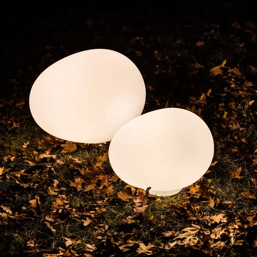 Exclusive Foscarini Gregg Outdoor floor lamp with rotational molded polyethylene diffuser and matte off-white zinc alloy base