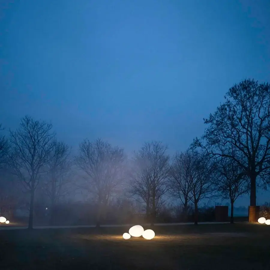 Exceptional Foscarini Gregg Outdoor floor lamp with luminous polyethylene forms and epoxy powder coated zinc alloy base