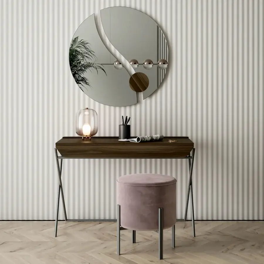 Elegant Bontempi Matisse desk crafted in dark wood with a slim dark metal structure and retractable drawer