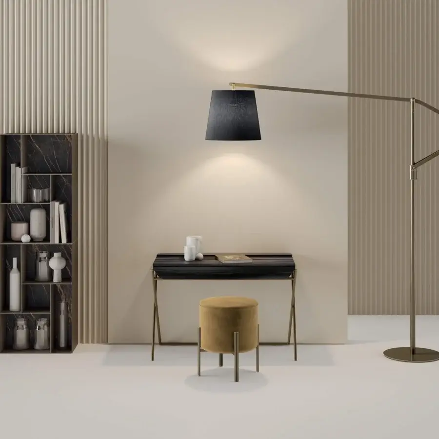 Exceptional Bontempi Matisse desk crafted in dark wood with a slender metal frame exhibiting a smooth satin finish