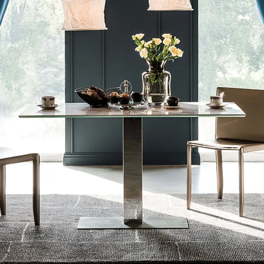 Superior Cattelan Italia Elvis Keramik table in light gray with a marble-like ceramic top and brushed steel base